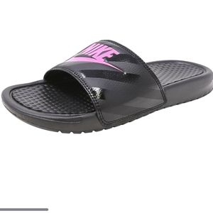 Nike Women's Benassi Jdi Black / Vivid Pink, Sz 9, VGUC